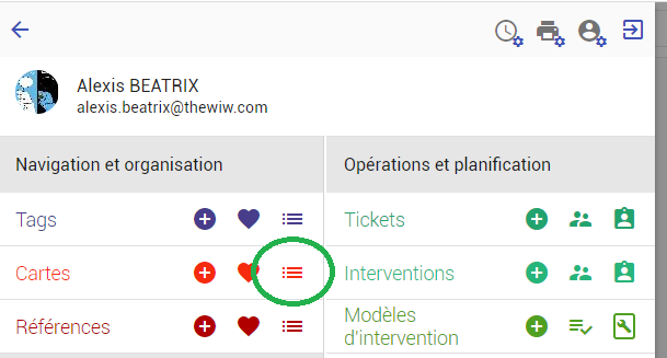 Accès à la liste des cartes disponibles