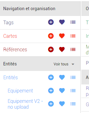 Accès aux favoris depuis le menu principal