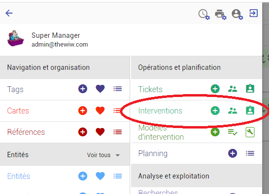 Accès aux inters depuis le menu principal
