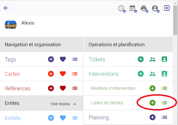 Accès aux listes de tâches