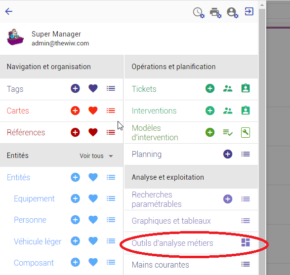Accès aux outils d'analyse métier