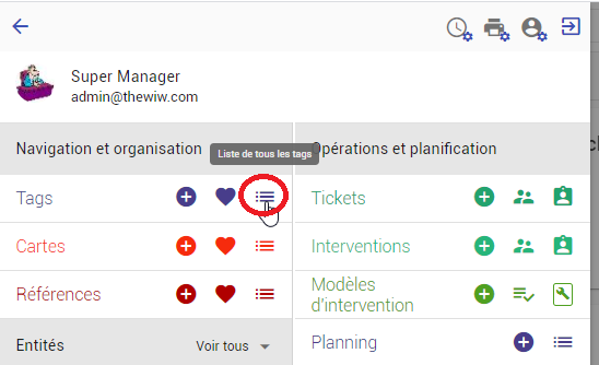 Accès à la liste des tags