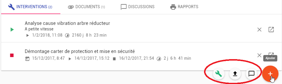 Les interventions, documents et discussions d'un ticket