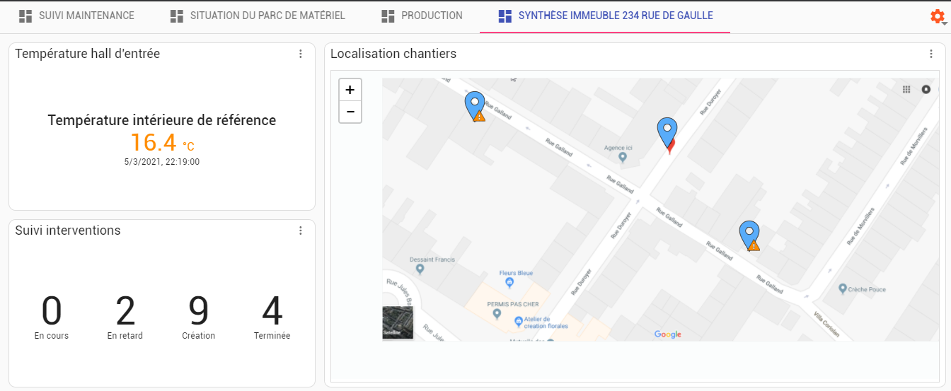 Une carte intégrée dans un widget de tableau de bord