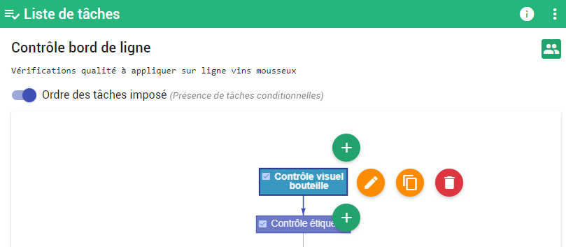 Cliquer sur une tâche donne accès à 5 boutons d'action