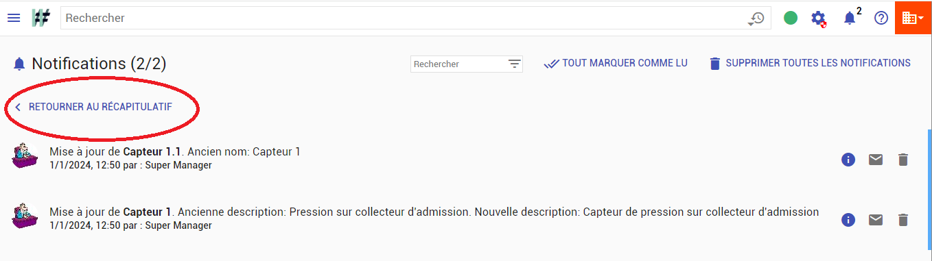 Retour vers la liste globale des notifications