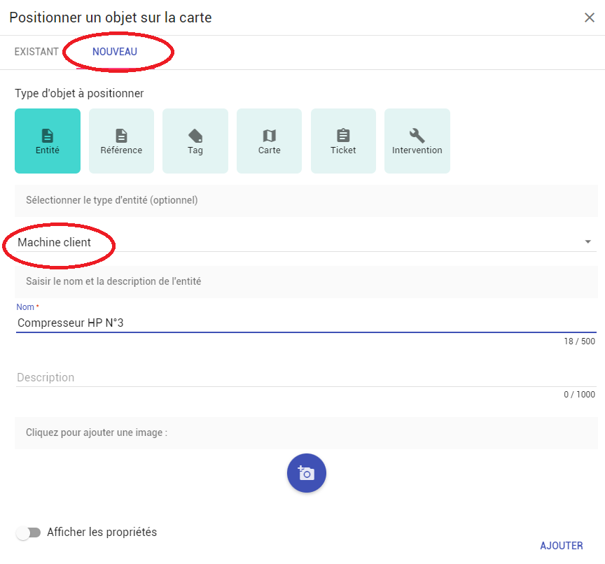 Création à la volée d'un nouvel équipement (ici une "machine client")