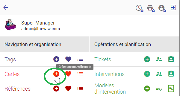Création d'une nouvelle carte depuis le menu principal.