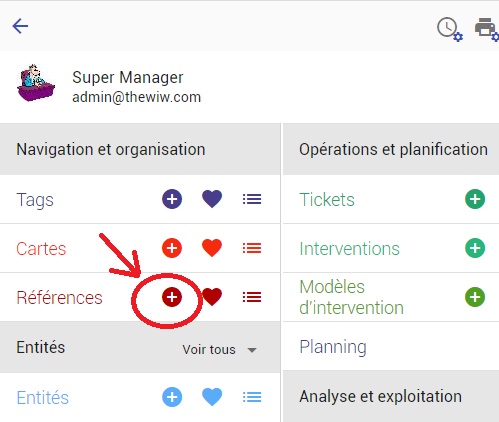 Pour créer une nouvelle référence depuis le menu principal.