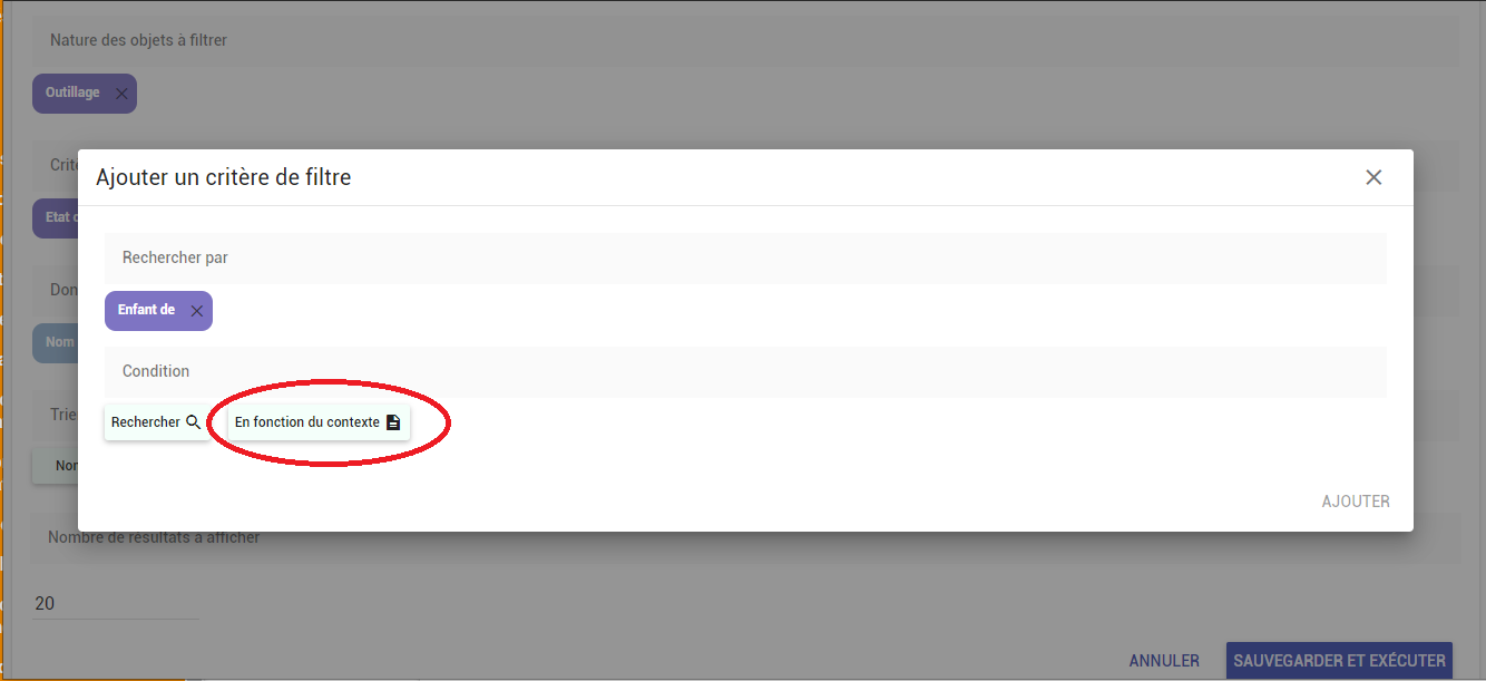 Choix de l'option contextuelle