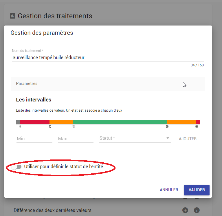 Définition d'une surveillance par plages de valeurs