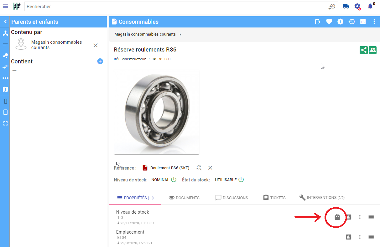 Une propriété "stock"