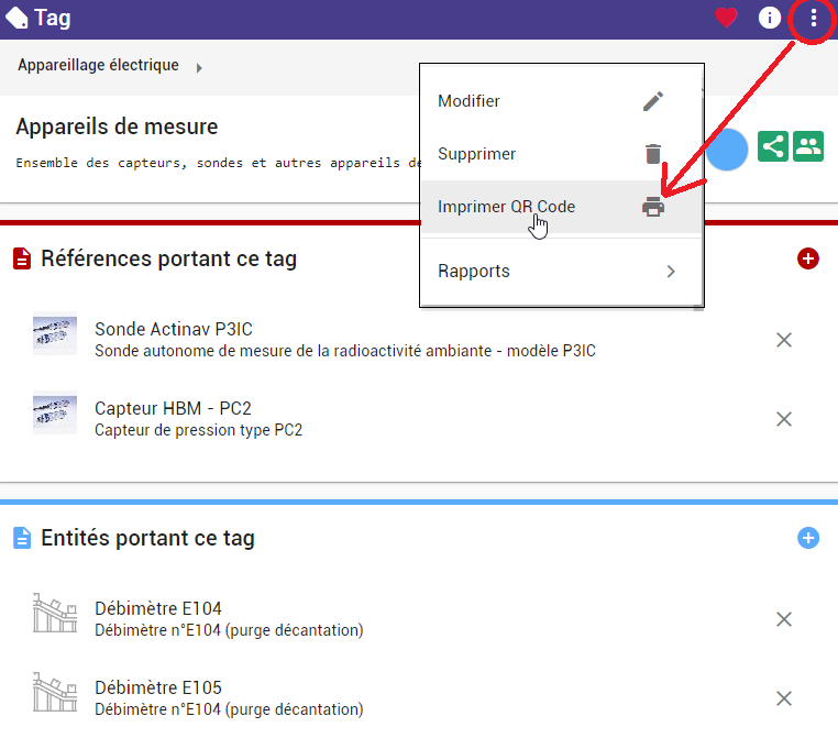 Export QR code à partir d'un tag