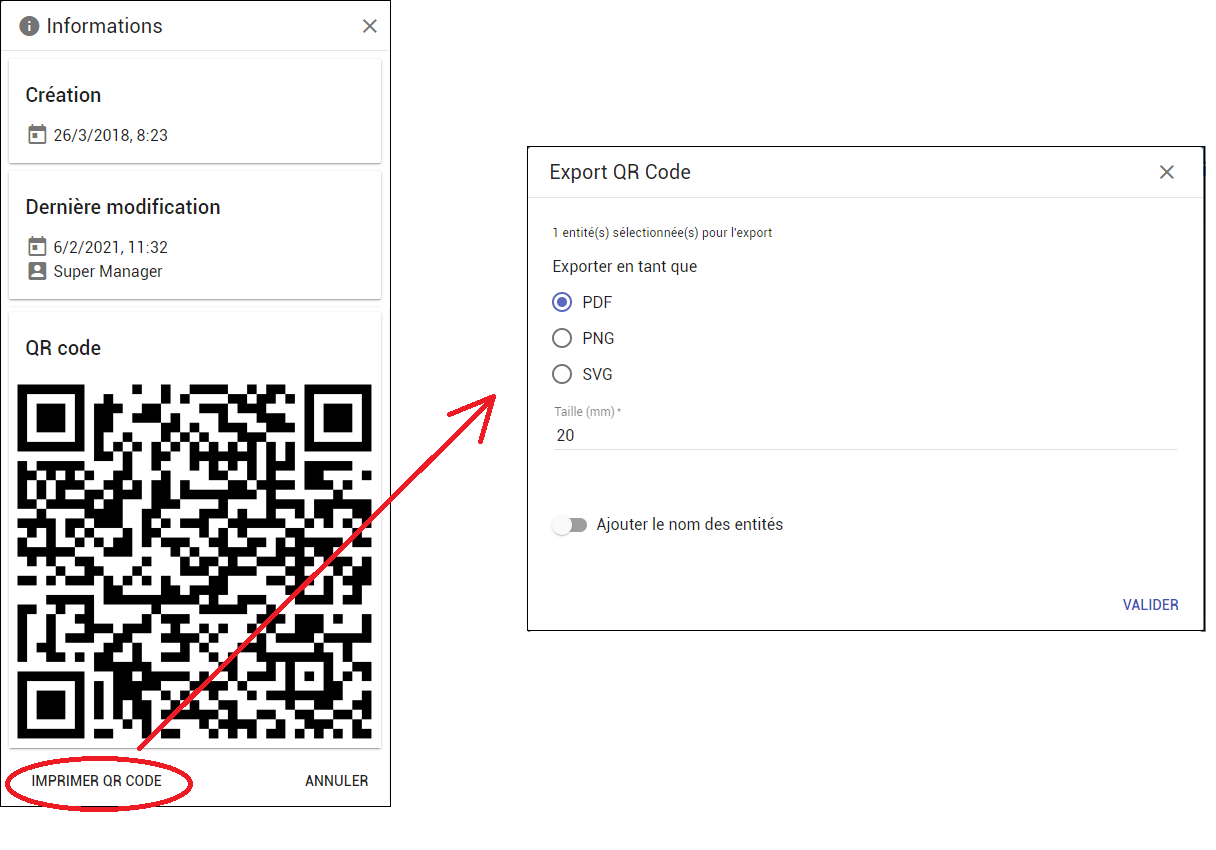 Paramétrage de l'export du QR code