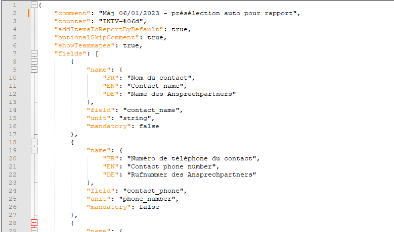 Extrait d'un json définissant un template d'entité
