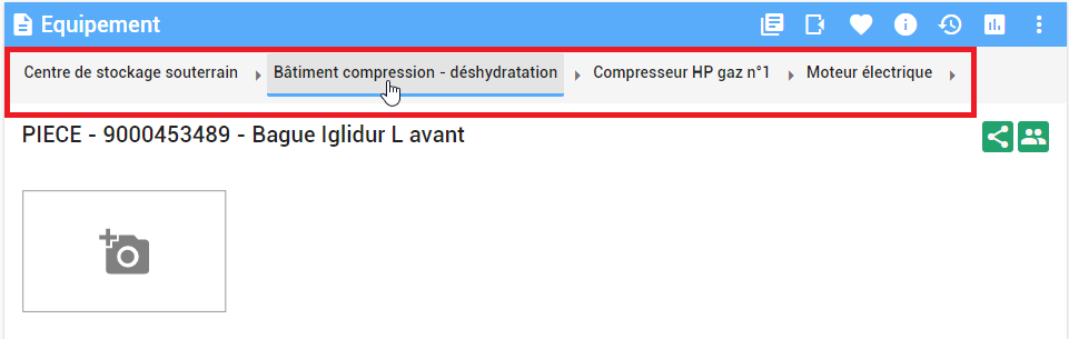 Fil d'Ariane pour remonter la hiérarchie des entités.