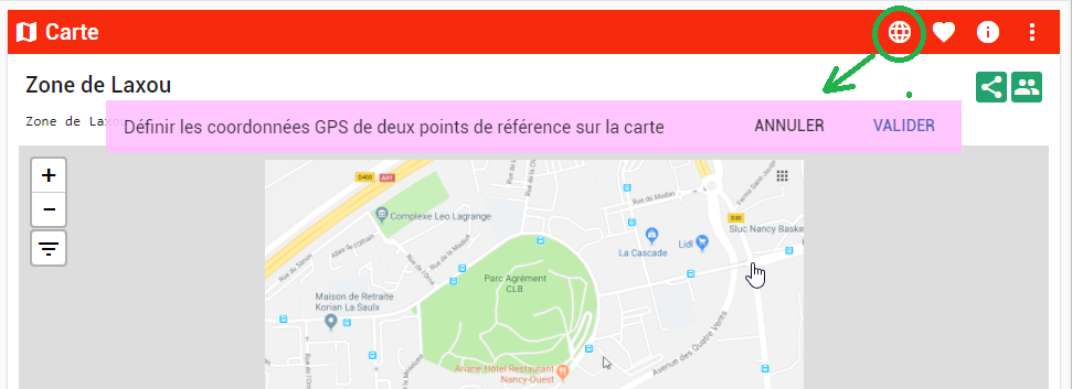 Géoréférencement d'une carte au moyen de 2 points remarquables