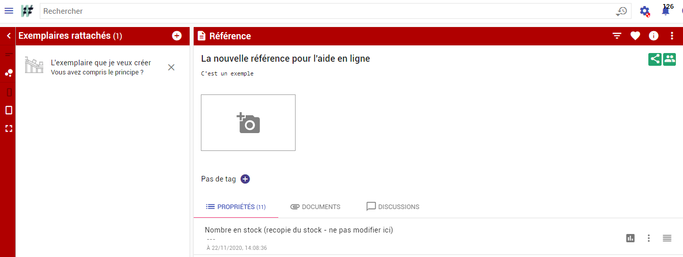 Création de la référence et, simultanément, d'un exemplaire.