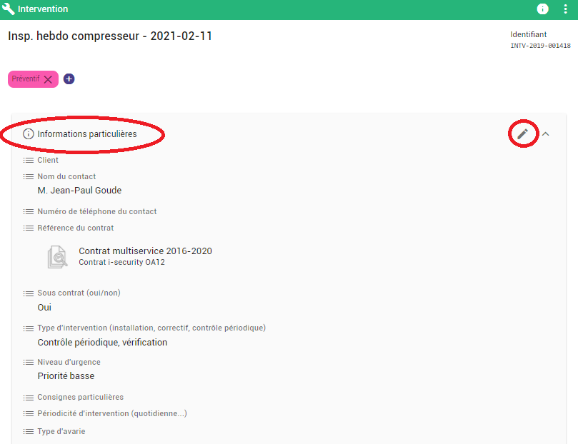 Les custom fields d'une intervention