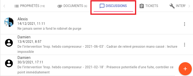 Les discussions associées à une entité