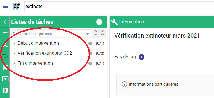 Les listes de tâches d'une intervention