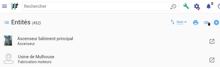 Une liste d'entités
