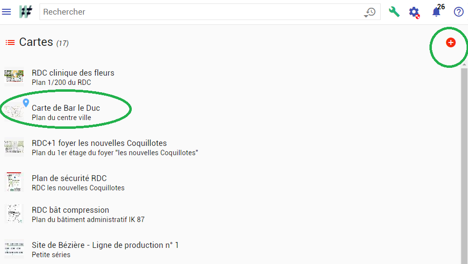 Liste des cartes disponibles