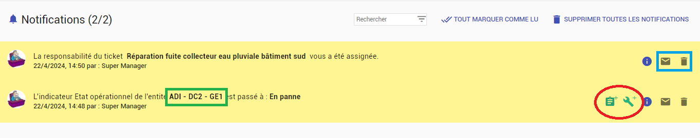 Liste des notifications reçues