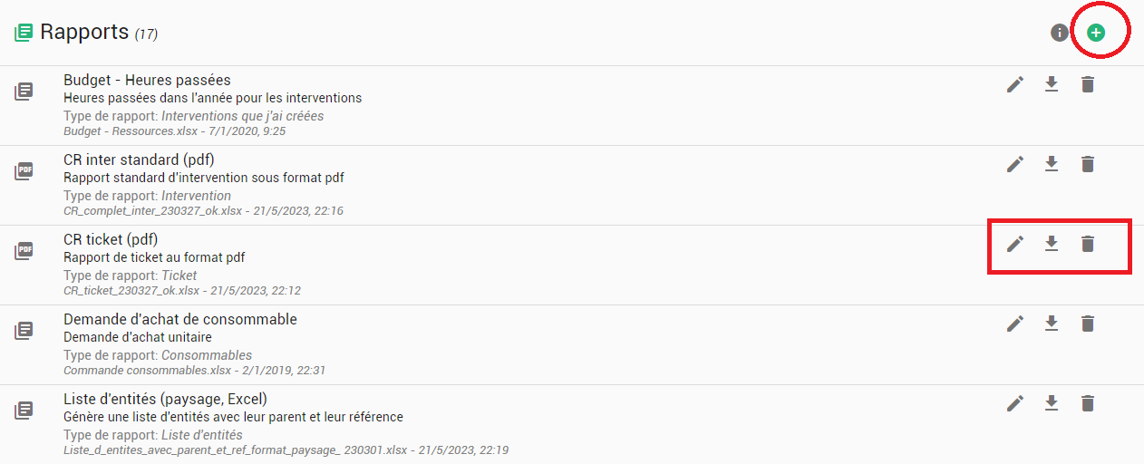 Quelques uns des rapports disponibles