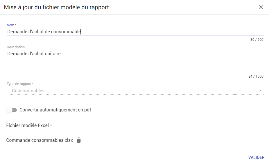 Modification d'un modèle de rapport