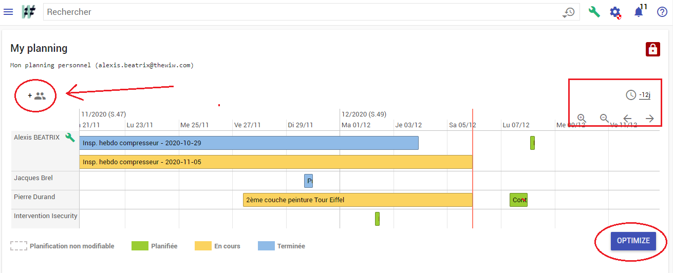 Le planning personnel d'un utilisateur