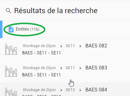 Nombre de résultats disponibles au sein d'une catégorie