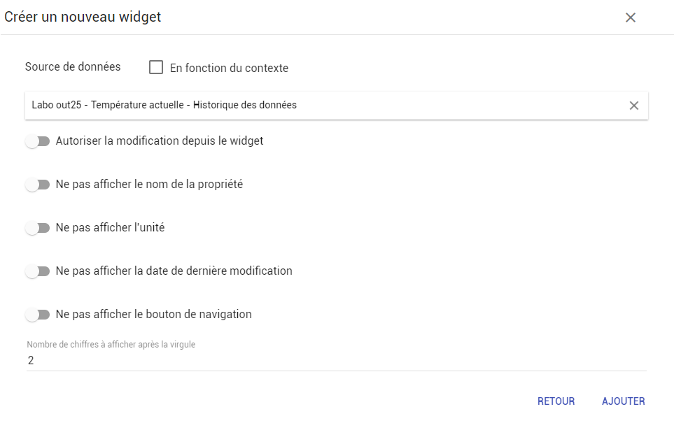 Créer un nouveau widget "valeur de la propriété"