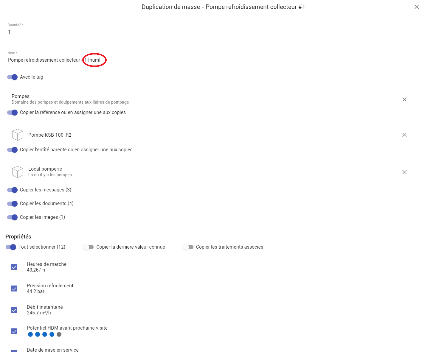 Paramètres de la duplication