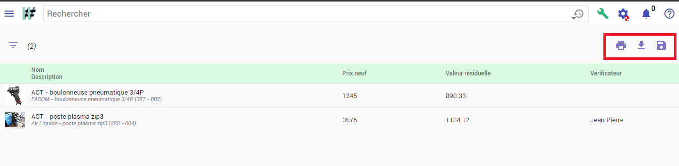 Résultats d'une recherche à la volée