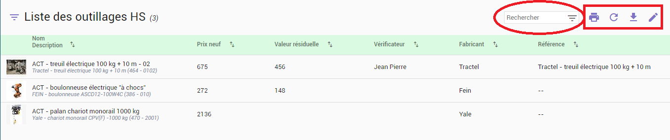 Les résultats d'une recherche paramétrable