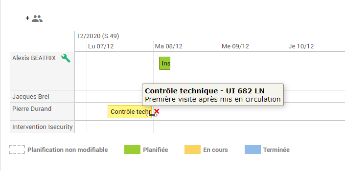 Effet d'un clic simple sur une inter planifiée, non commencée