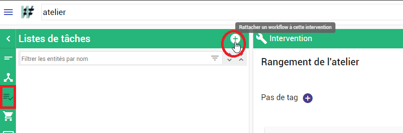 Sélection d'une liste de tâches