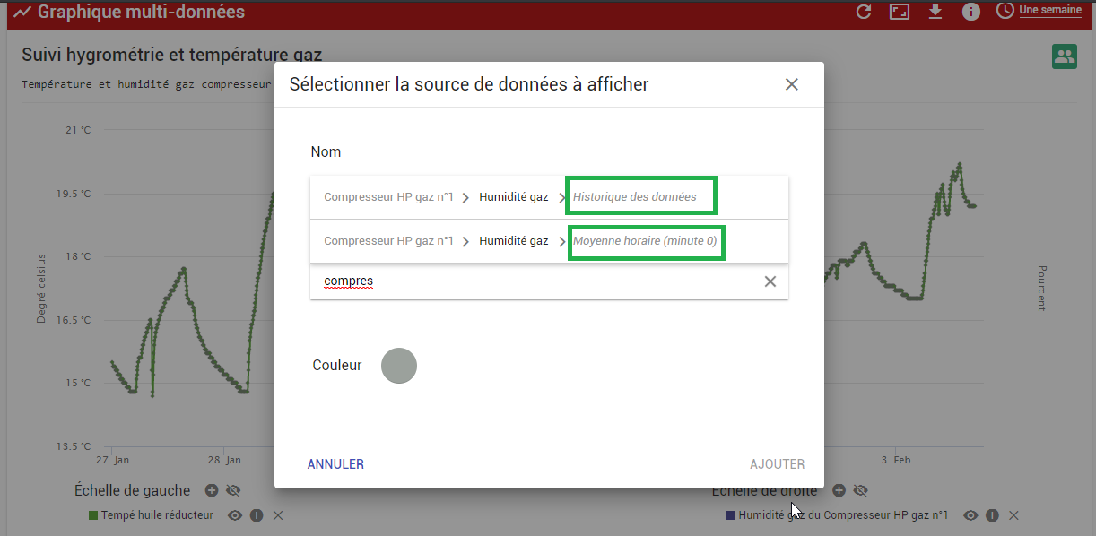 Sélection des données historiques ou du résultat d'un traitement